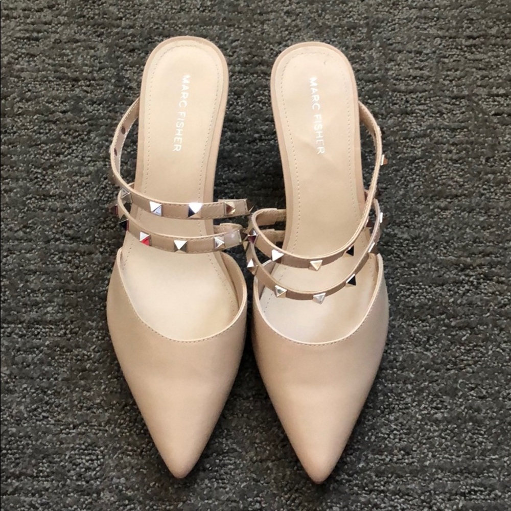 Marc Fisher Nude Pointed Toe Slingbacks with studs